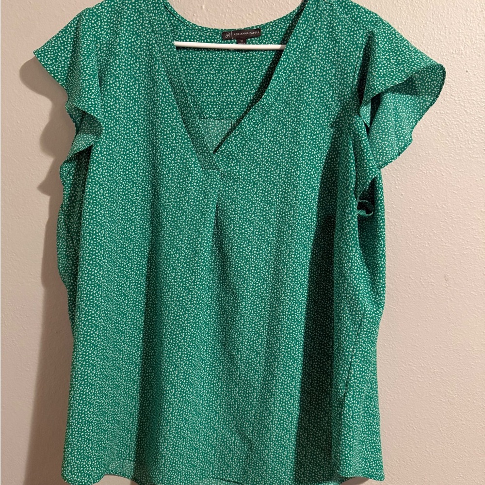 Adrianna Papell Green Ruffle Sleeve Blouse
